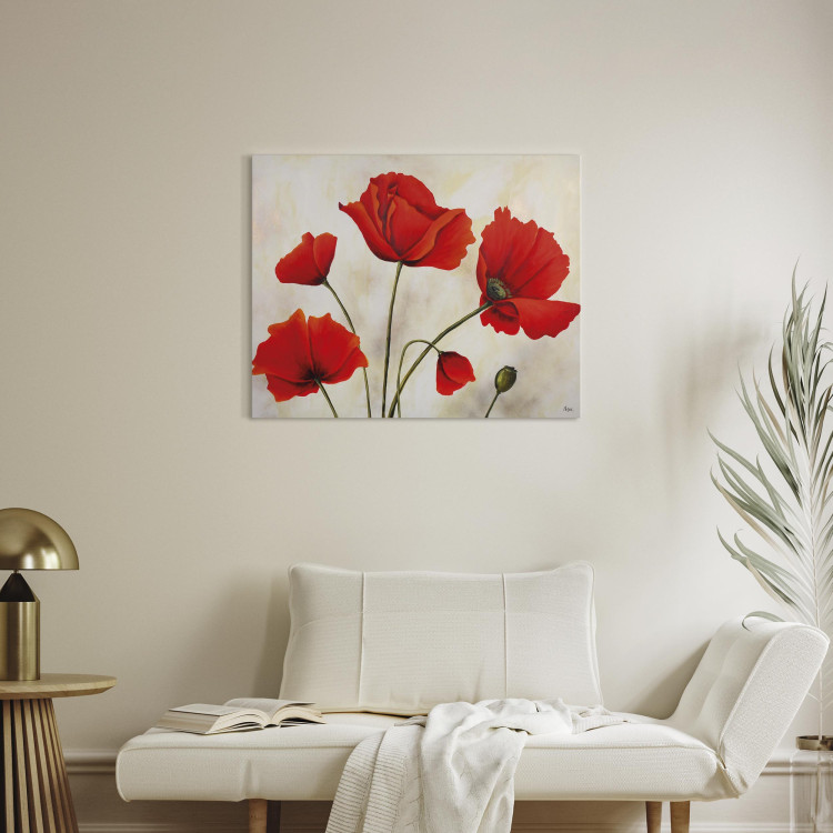 Målning Röda vallmo i grå dag (1-del) - Växtmotiv med bakgrund 47160 additionalImage 5