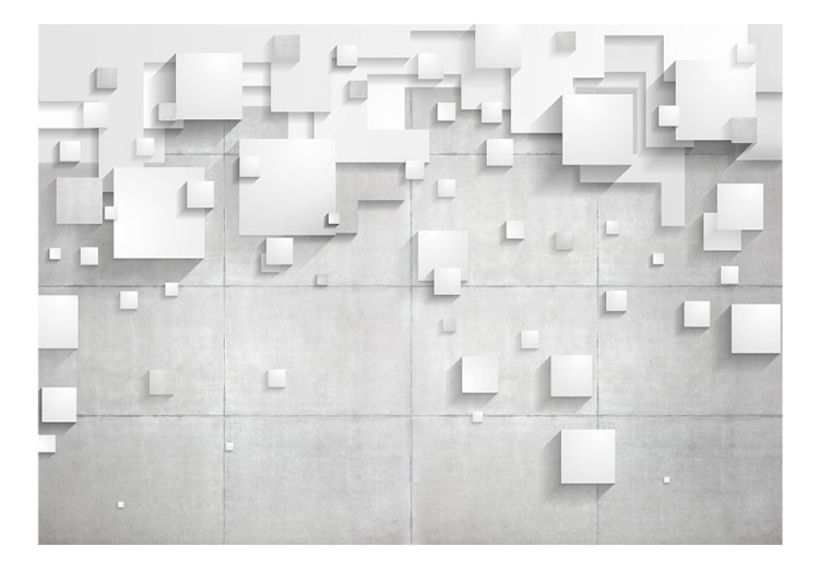 Fototapet Geometrisk abstraktion - grå stenbakgrund med mönster av vita kvadrater 60970 additionalImage 1