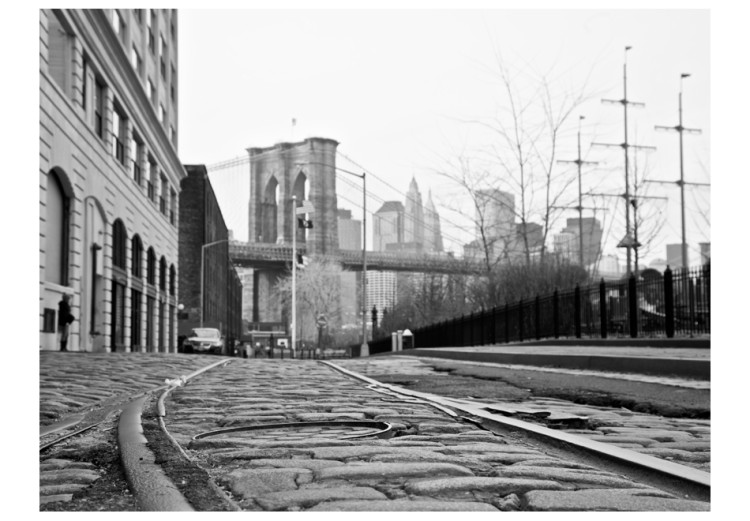 Fototapet New York i gråtoner - arkitektur mot bakgrund av Brooklyn Bridge 61570 additionalImage 1