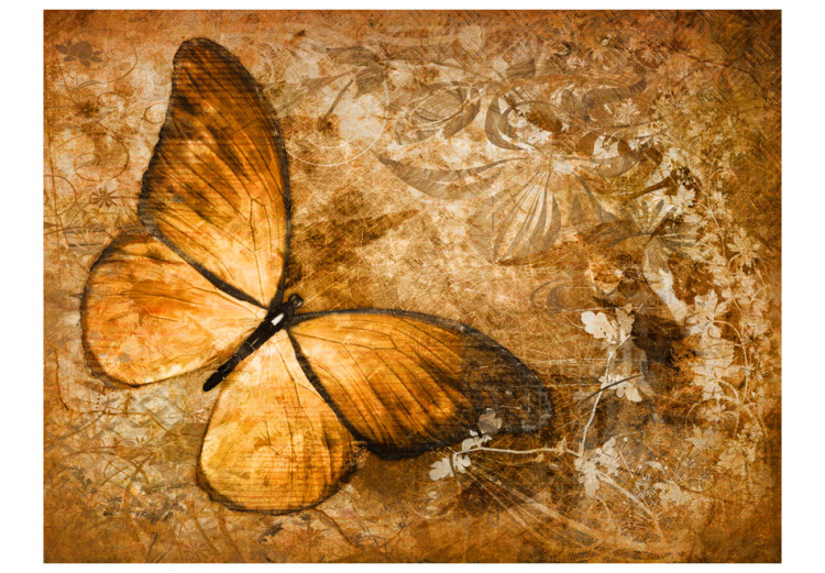 Fototapet Insekternas värld - vacker fjäril på ett blommigt mönster i sepia 61280 additionalImage 1
