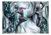 Fototapet Förstenat danspar - silverfärgade figurer på en bakgrund med blå mönster 64380 additionalThumb 1