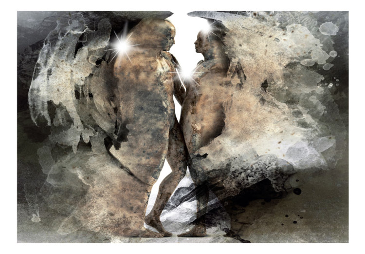Fototapet Paret av framväxande kärlek - silhuett av två personer i bruna akvareller 64580 additionalImage 1