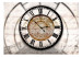 Fototapet Förfluten tid - stor klocka med skugga på en beige bakgrund med texter 60901 additionalThumb 1