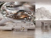Fototapet Stjärnstoft - abstrakta rostiga vågor med glans på silverbakgrund 62101