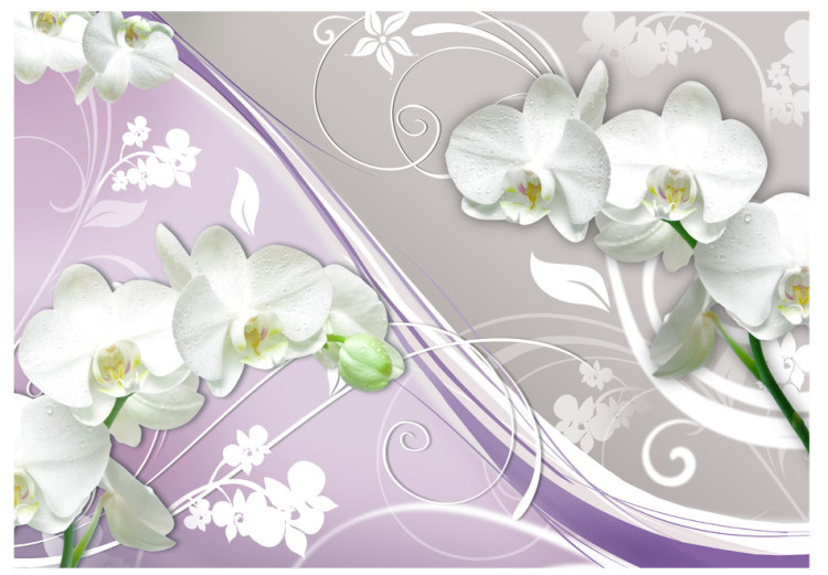 Fototapet Vita orkidéer - blommotiv på grå bakgrund med inslag av lila 60311 additionalImage 1