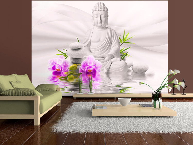 Fototapet Buddha and pink orchids 61421
