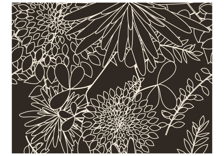 Fototapet Svartvitt blommigt motiv - vit kontur av växter på en enfärgad bakgrund 60831 additionalImage 1