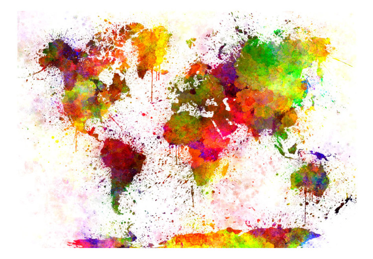 Fototapet Världen stänkt med färg - färgglad världskarta i akvarellstil 64431 additionalImage 1