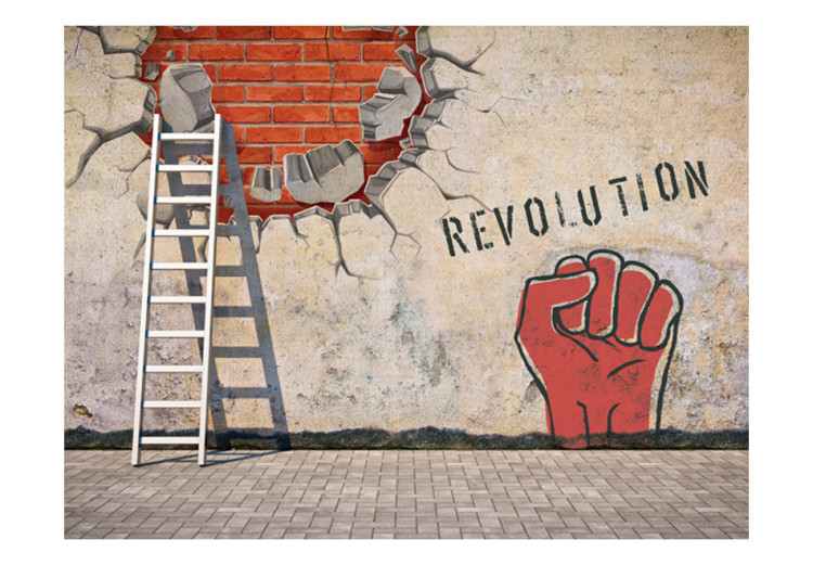 Fototapet Revolutionens hand - stads-mural med knuten hand i street art-stil 60751 additionalImage 1