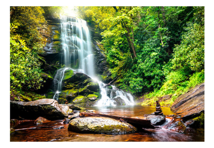 Fototapet Naturens under - landskap med ett vattenfall som rinner ner över klippor mitt i skogen 60061 additionalImage 1