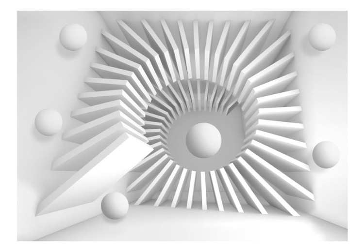 Fototapet Rymdens abstraktion - vit 3D-illusion av cirkel med kulor 60161 additionalImage 1