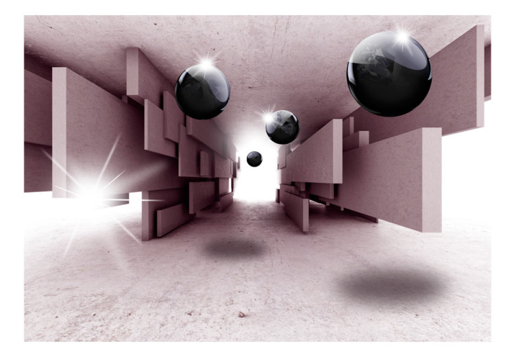 Fototapet Geometrisk tunnel - 3D-illusion av svarta kulor och ljus i en rymd 65681 additionalImage 1