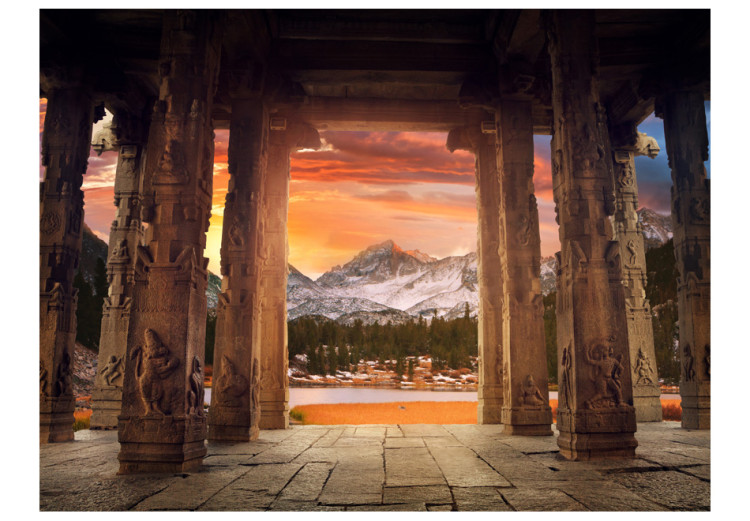 Fototapet Solnedgång i Indien - tempelarkitektur mot bergslandskap 59791 additionalImage 1