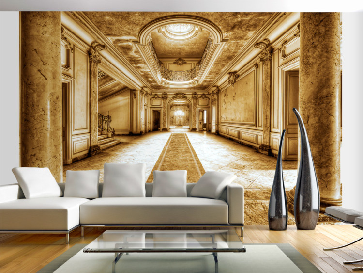 Fototapet Marmorns hemlighet - sepiafärgade element av klassisk arkitektur i guld 60202