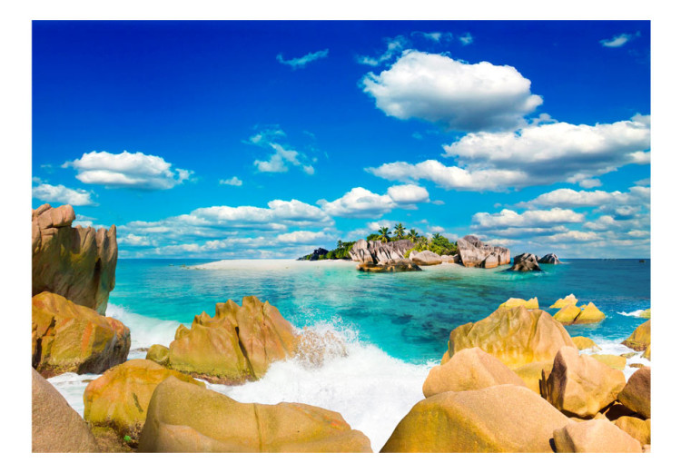 Fototapet Öde ö - landskap med hav med turkos vatten, klippor och palmer 61702 additionalImage 1