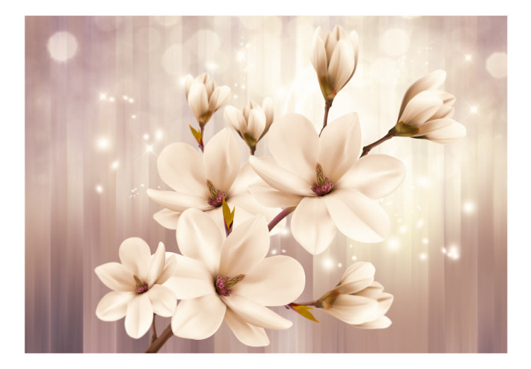 Fototapet Vita magnolior - blommor på bakgrund med ljus och lila ränder 66212 additionalImage 1