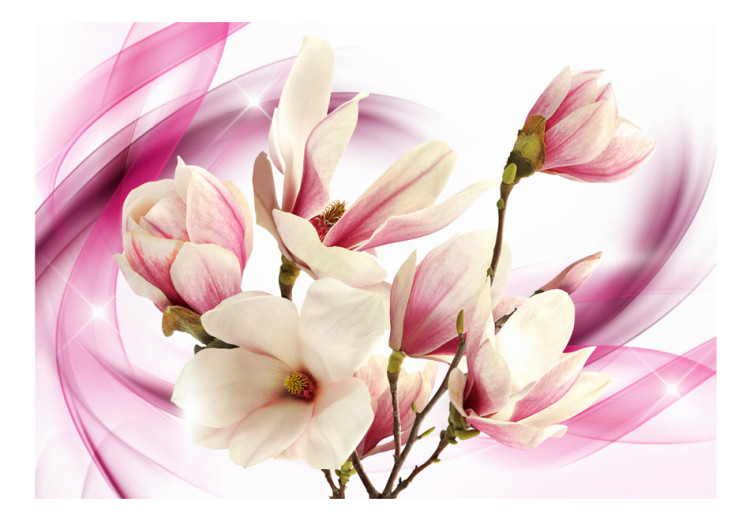 Fototapet Blommande magnolia - rosa-vit blomma på abstrakt bakgrund med vågor 63832 additionalImage 1