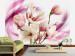 Fototapet Blommande magnolia - rosa-vit blomma på abstrakt bakgrund med vågor 63832