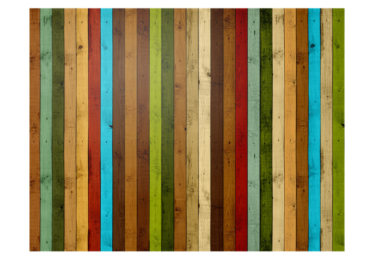 Fototapet Regnbåge av trä - målade färgglada vertikala träplankor 61052 additionalImage 1