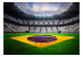 Fototapet Brasiliansk fotboll - fotbollsarena med Brasiliens flagga på gräset 61152 additionalThumb 1