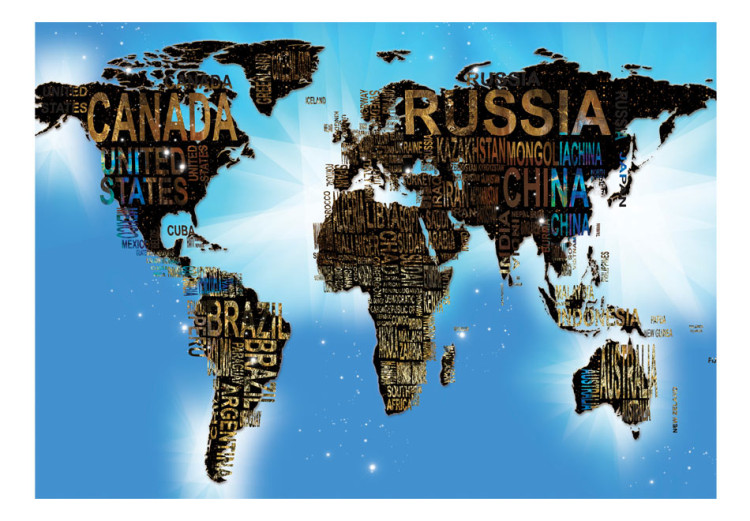 Fototapet Världen på blå bakgrund - världskarta med länderna namngivna på engelska 65572 additionalImage 1