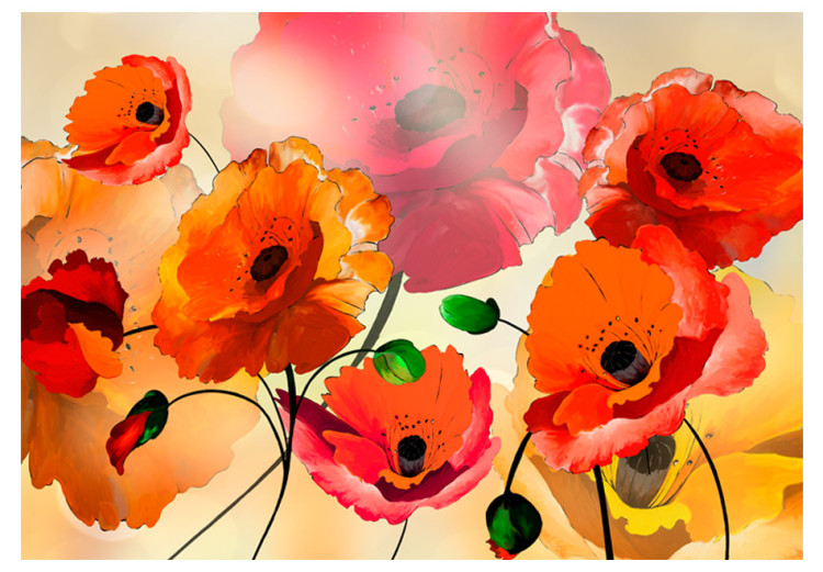 Fototapet Sammetstulpaner - konstnärlig avbildning av blommor i energiska färger 60382 additionalImage 1