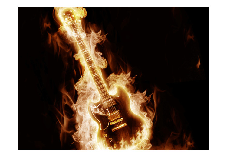 Fototapet Rockmusik - elgitarr i eldslågor mot svart bakgrund 61382 additionalImage 1