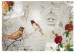 Fototapet Fågelsång - komposition i retrostil med fåglar, blommor och texter 61103 additionalThumb 1