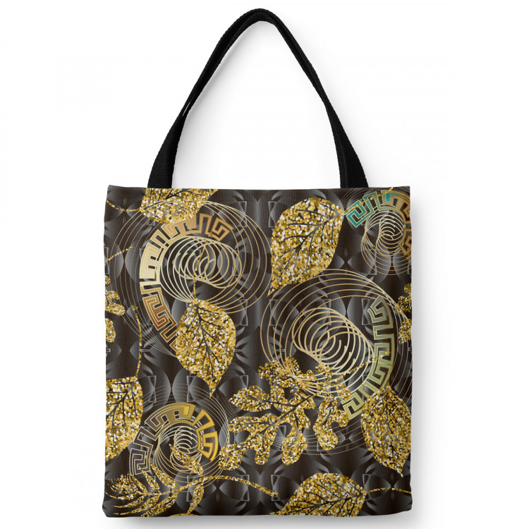 Shoppingväska Meander ornament - gold and black abstract motif with leaves 147613
