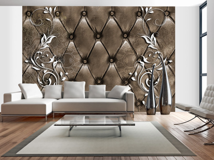 Fototapet Majestätiskt motiv - bakgrund med quiltning av läder och silvermönster 61013