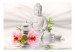 Fototapet Bright Buddha - Buddhafigur med två orkidéblommor 61413 additionalThumb 1