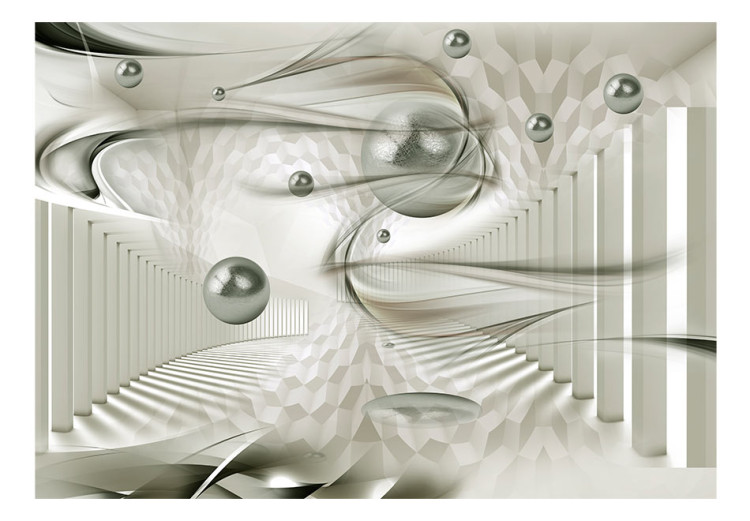 Fototapet Futuristisk konst - silverkulor omgivna av geometriska mönster 62113 additionalImage 1