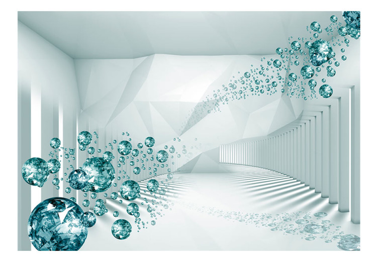 Fototapet Korridor - vit geometrisk abstraktion i 3D med blåa diamanter 62513 additionalImage 1