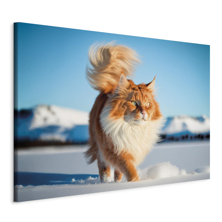 Konst AI Norwegian Forest Cat - Long Haired Animal Walking on Snow -  Horizontal - Katter - Djur - Tavlor