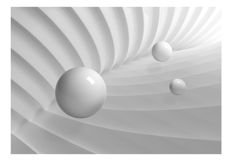 Fototapet Symmetrisk form - abstraktion med blanka vita kulor i en korridor 64293 additionalImage 1