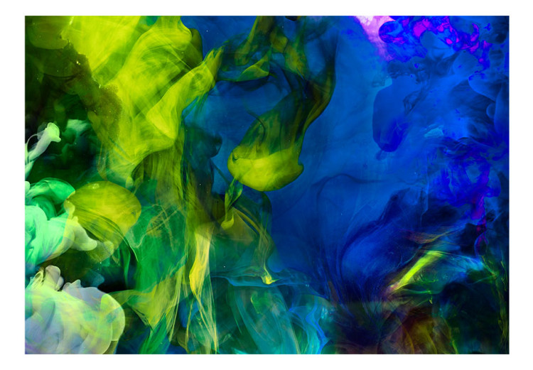 Fototapet Färgad ånga och rök II - modernistisk abstraktion av färgad eld i gröna och blå nyanser 61804 additionalImage 1