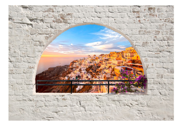 Fototapet Santorini och Grekland - medelhavslandskap som vy från fönster 61614 additionalImage 1