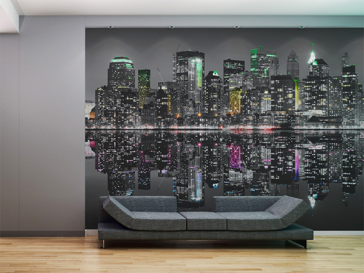 Fototapet Nattens New York - arkitektur med skyskrapor och färgglada element 61534