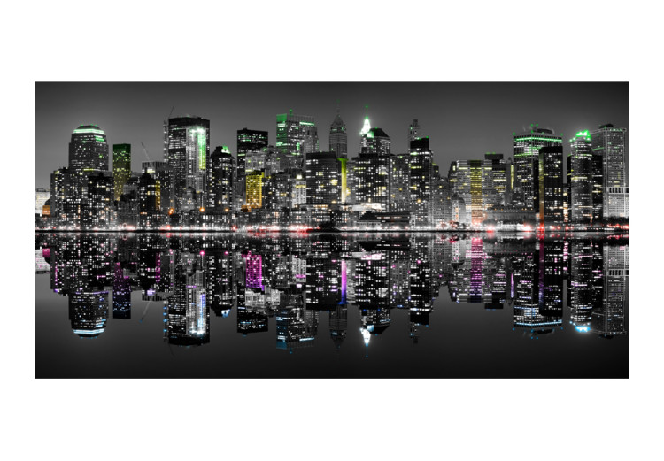Fototapet Nattens New York - arkitektur med skyskrapor och färgglada element 61534 additionalImage 1