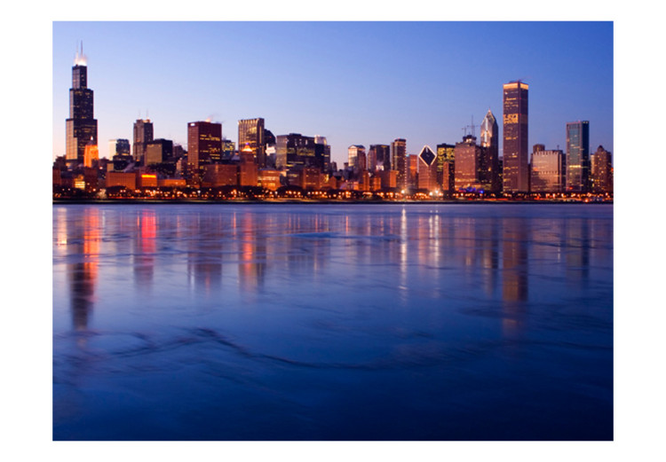 Fototapet Chicago Innerstad - stadsarkitektur med solnedgångsbakgrund 59744 additionalImage 1