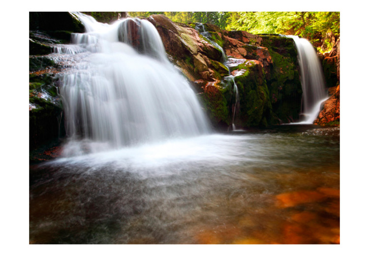 Fototapet Naturfrid - vattenfall på bruna klippor som rinner ner i en flod 60044 additionalImage 1