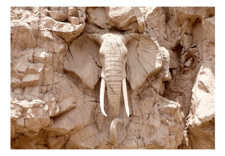 Fototapet Skulptur av afrikansk elefant - djurmotiv i ljus sten 64844 additionalImage 1