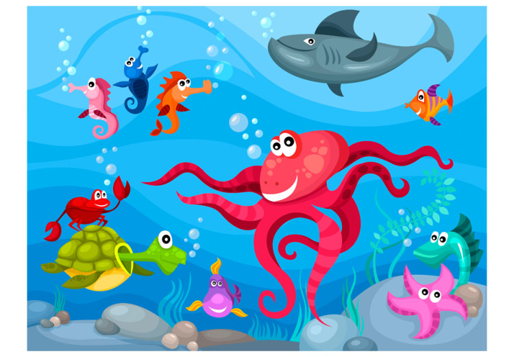 Fototapet Undervattenvärld - havsdjur som sköldpadda, fiskar, bläckfisk och haj 61164 additionalImage 1