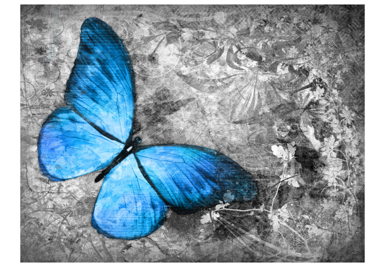 Fototapet Insekternas värld - vacker blå fjäril på en grå retrobakgrund 61284 additionalImage 1