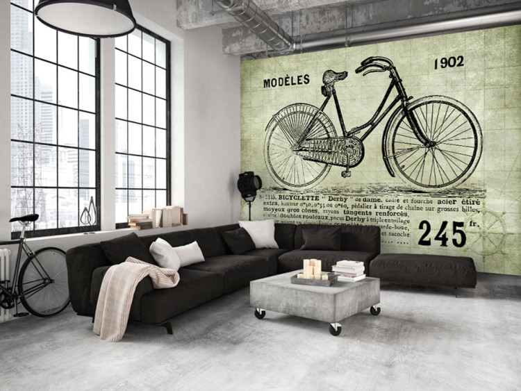 Fototapet Retro cykling - cykel mot bakgrund av skiss och fransk text 64584