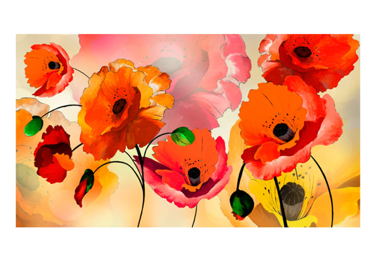 Fototapet Sammetstulpaner - abstraktion av blommor i varma färger på ljus bakgrund 60394 additionalImage 1