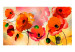 Fototapet Sammetstulpaner - abstraktion av blommor i varma färger på ljus bakgrund 60394 additionalThumb 1
