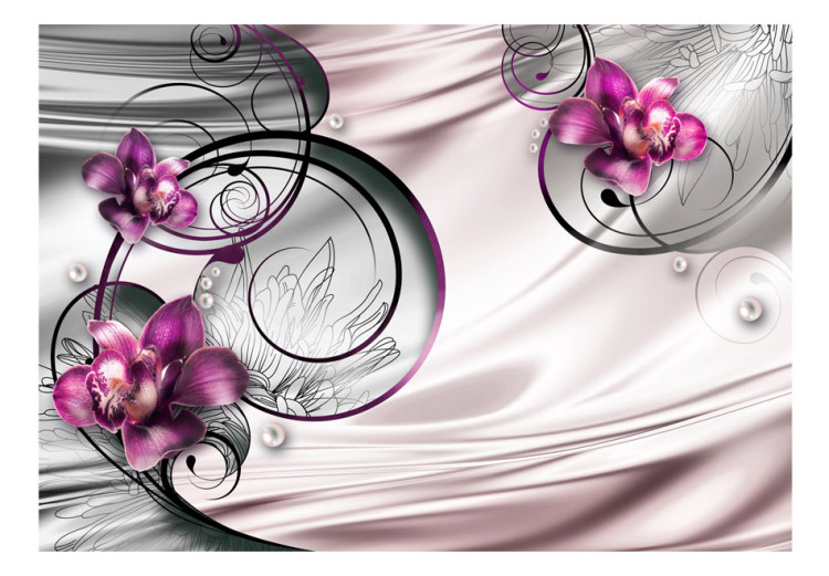 Fototapet Njutningsvåg - blomabstraktion av orkidéer i lila med pärlor 60305 additionalImage 1