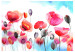Fototapet Vallmokärlek - konstnärlig akvarell av en blomsteräng färgad med vallmo på en bakgrund i röda och vita nyanser 60405 additionalThumb 1