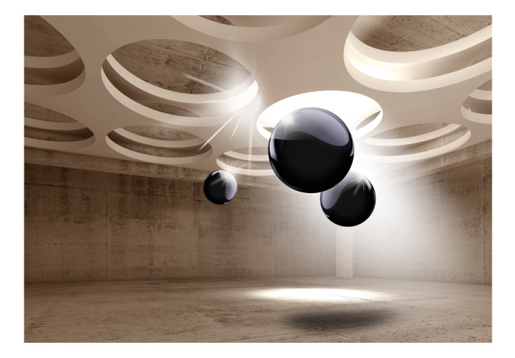 Fototapet Abstraktion - betongutrymme med svarta kulor och vit design 64405 additionalImage 1